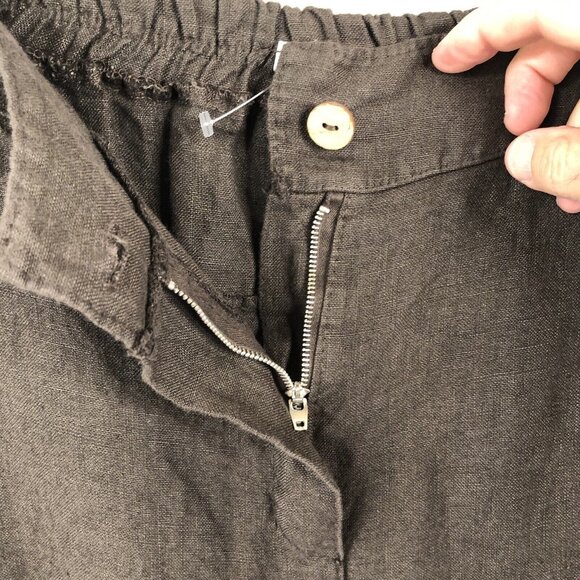 Made In Italy Pants Womens 12 Brown 100% Linen Crop Wide Leg Lagenlook Boho - Picture 10 of 16